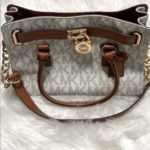 Michael Kors Hamilton Logo PVC Satchel in Vanilla